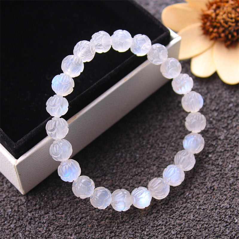 8mm Moonstone Bracelet Lotus Love for Calm & Healing