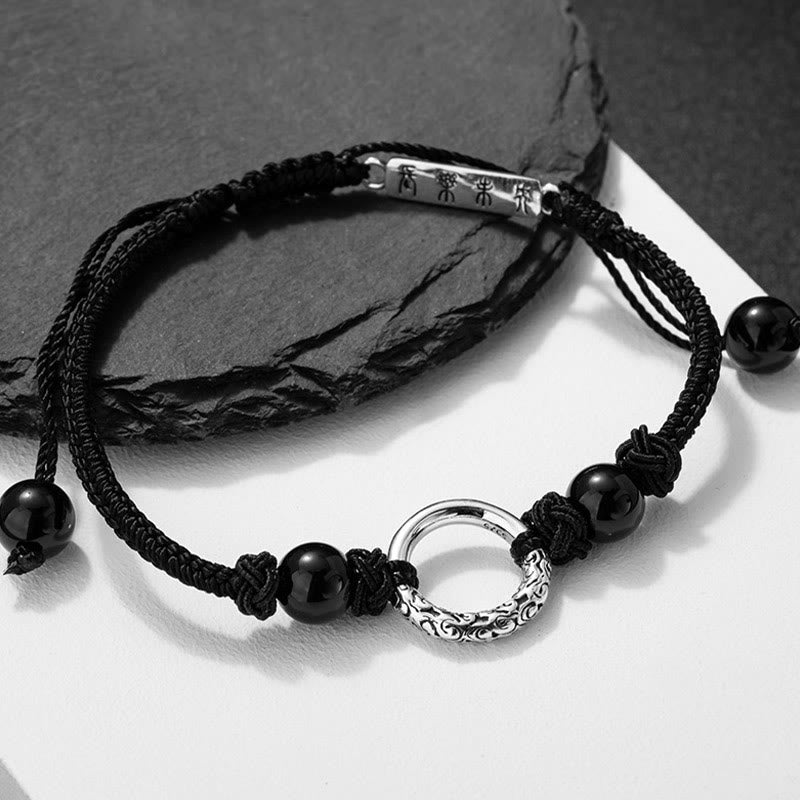 Schwarzes Onyx-Armband mit Peace-Schnalle und spirituellem Schutz