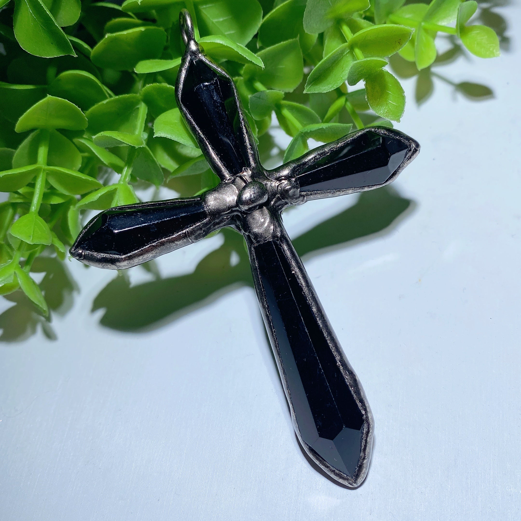 4.0 inch Black Obsidian Cross Pendant for Protection