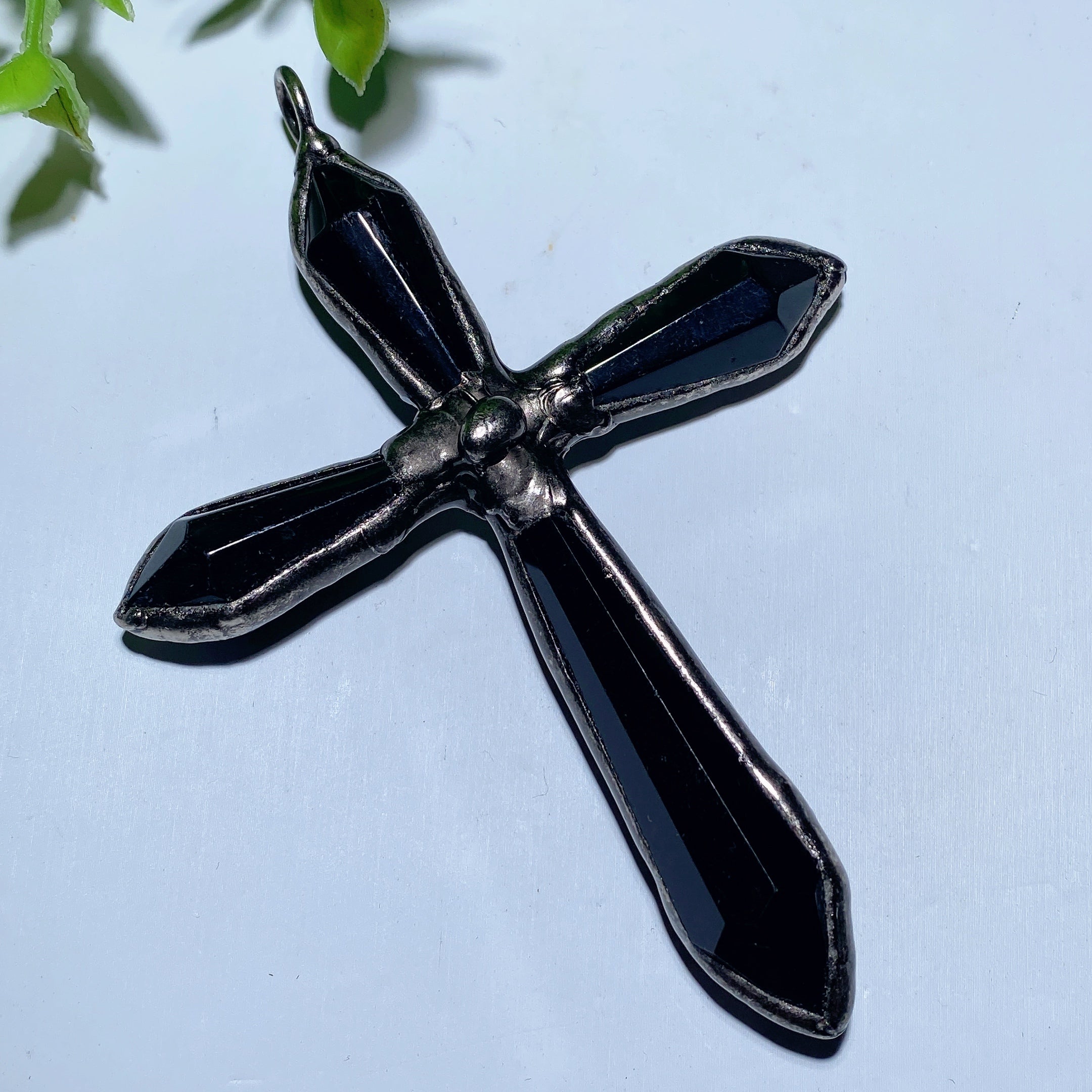 4.0 inch Black Obsidian Cross Pendant for Protection