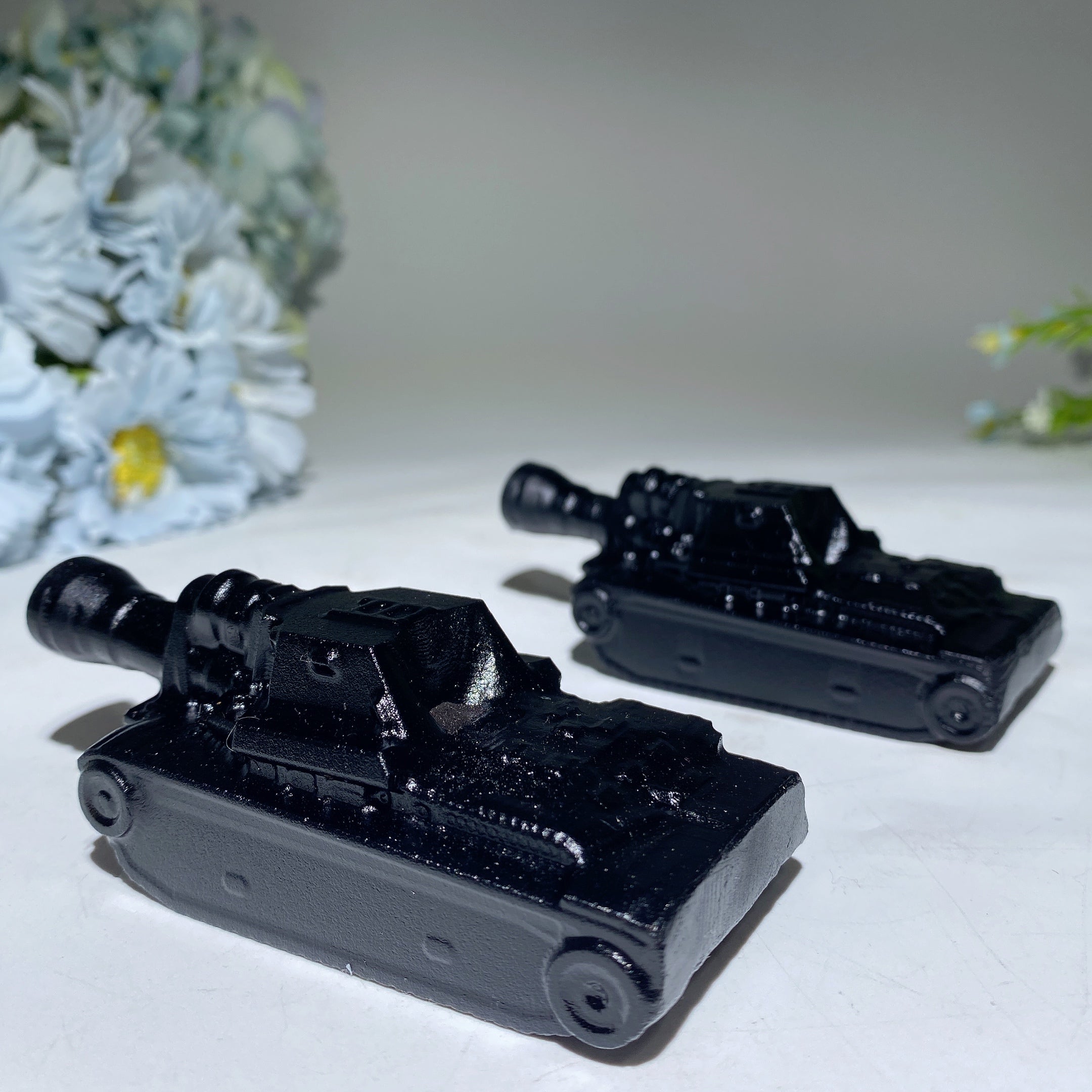 4,0 Zoll schwarze Obsidian-Tank-Kristallfigur zur Heilung