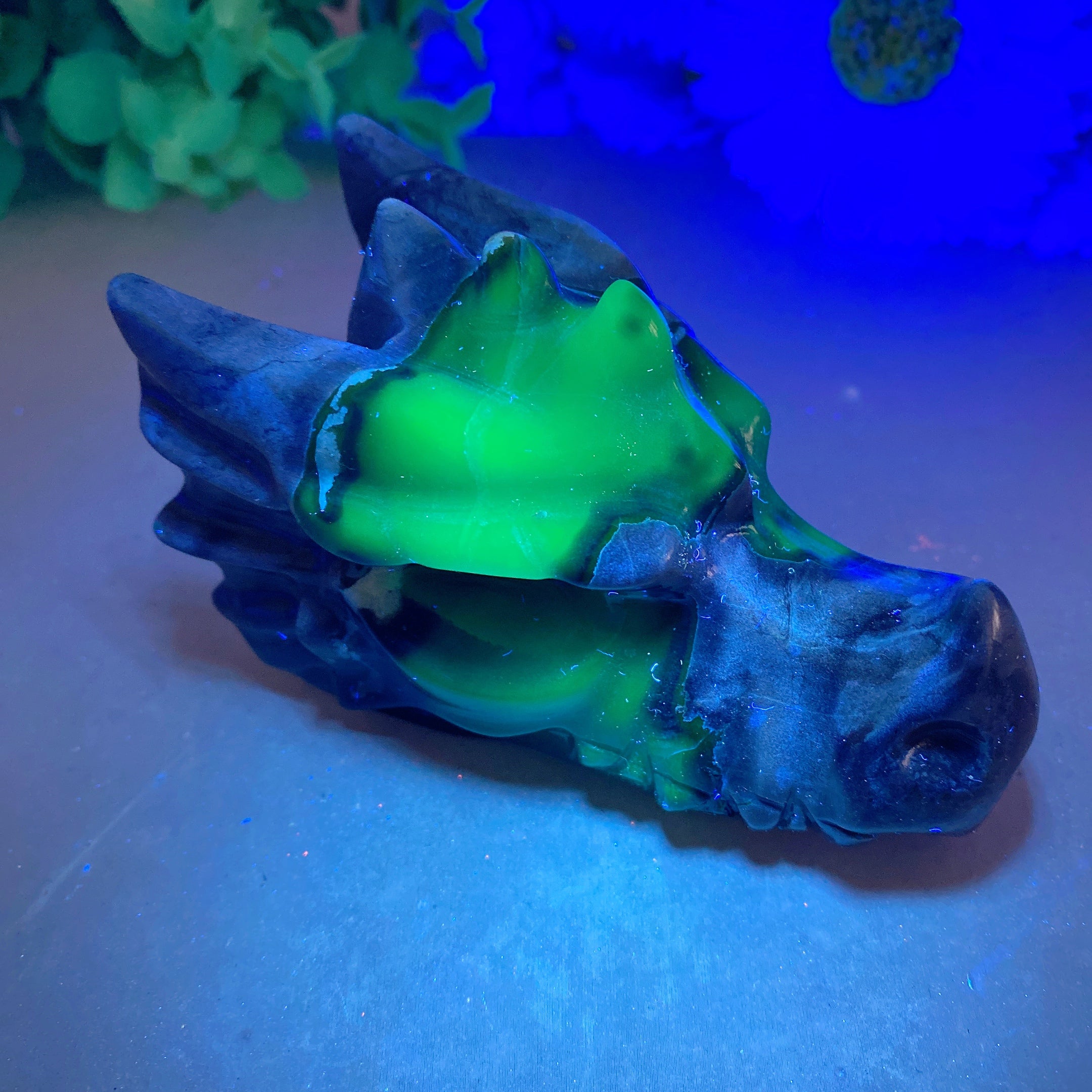 4,0 Zoll Vulkanachat Drachenkopf Kristallschnitzerei