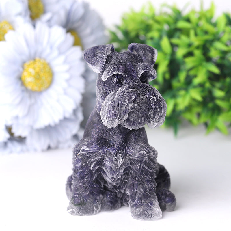 4,2" Kristall-Schnauzer-Schnitzerei mit heilenden Edelsteinen