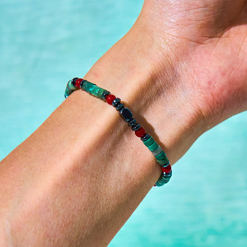 4,2 mm Armband aus grünem Stein, Hämatit und roter Koralle