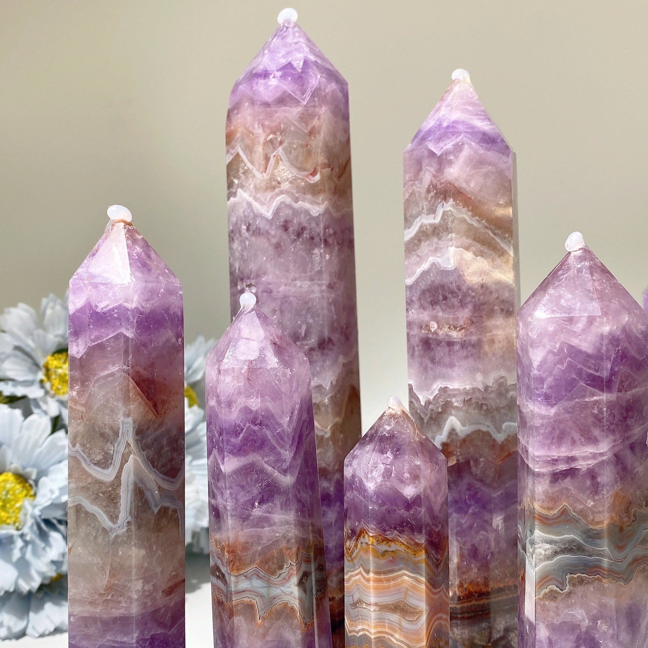 4-6 Zoll Amethyst-Achat-Heilkristallturm