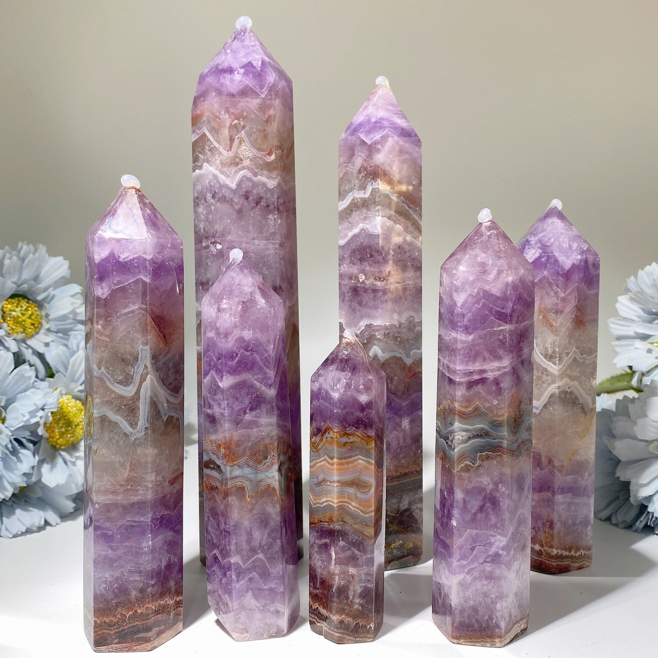 4-6 Zoll Amethyst-Achat-Heilkristallturm