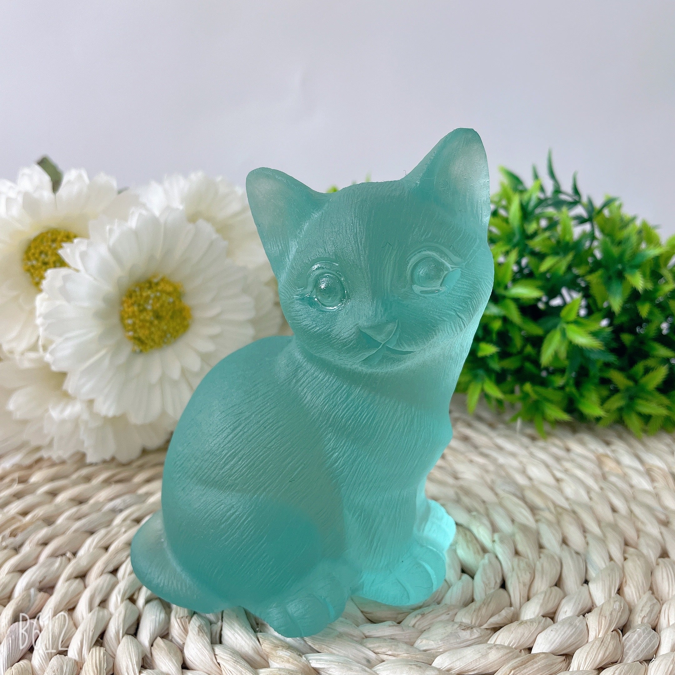 4,7 Zoll Aqua Blue Glas Kristall Katze Figur