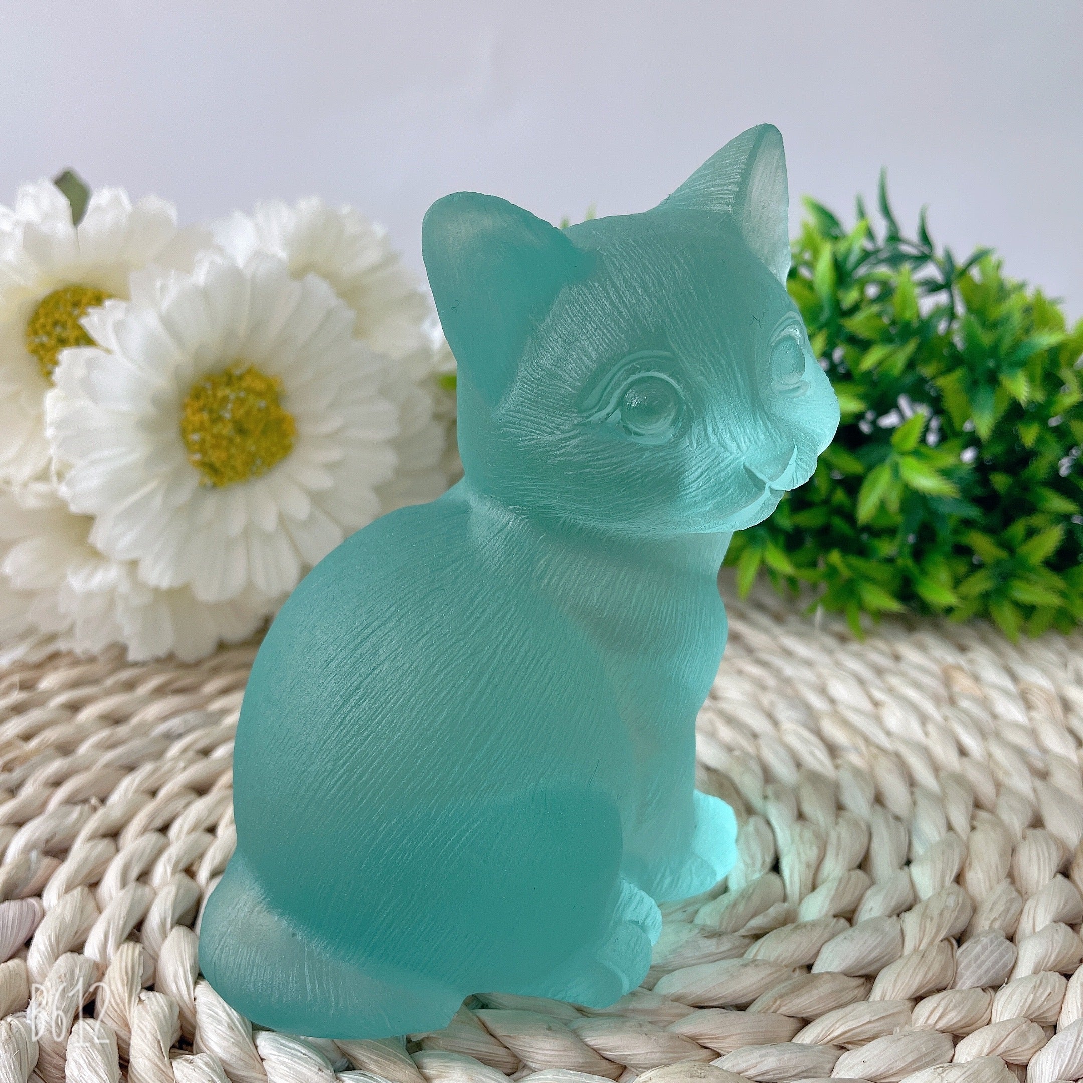 4,7 Zoll Aqua Blue Glas Kristall Katze Figur