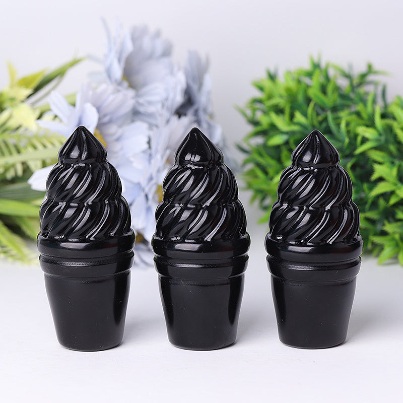 4 Zoll schwarze Obsidian-Eiscreme-Kristallfigur