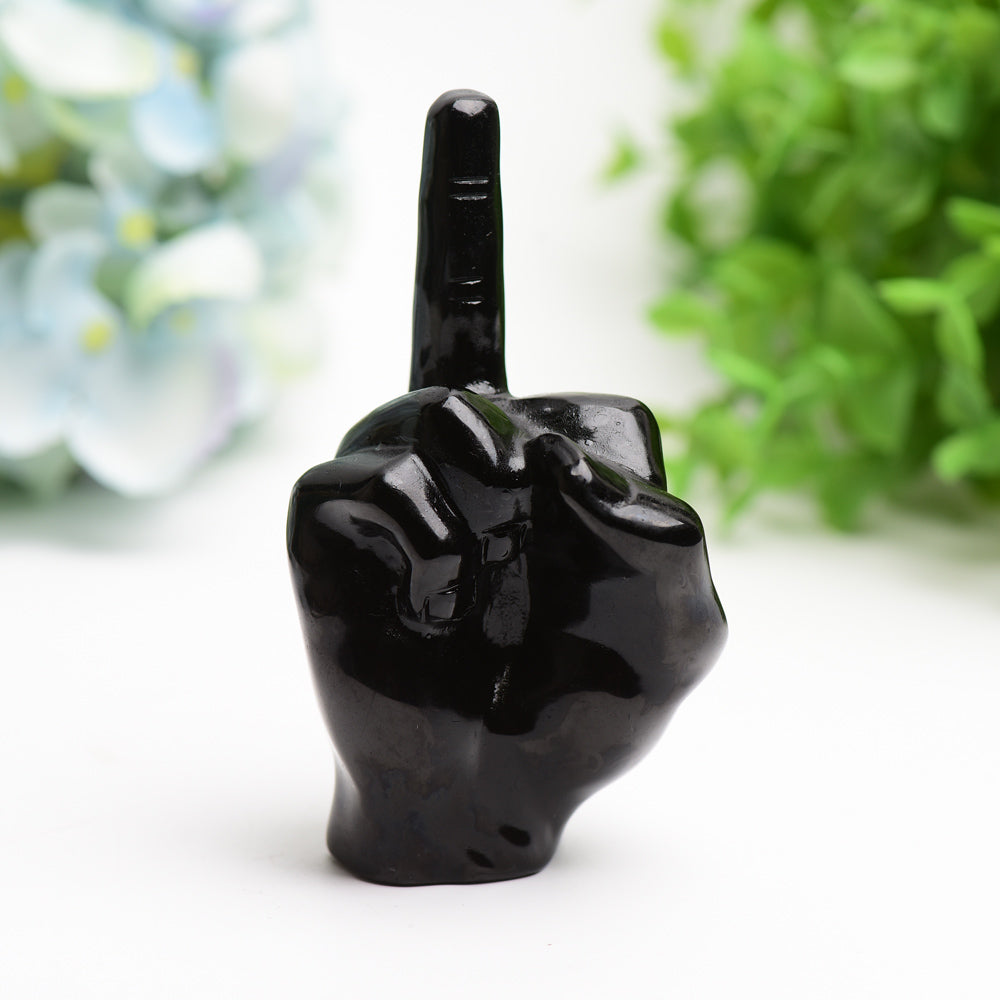 4 Zoll schwarze Obsidian-Mittelfinger-Kristallfigur