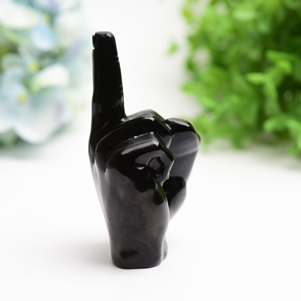 4 Zoll schwarze Obsidian-Mittelfinger-Kristallfigur