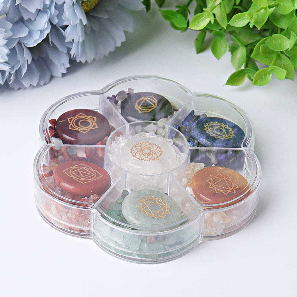 4-Inch Chakra Crystal Chips Healing Plate with Symbols