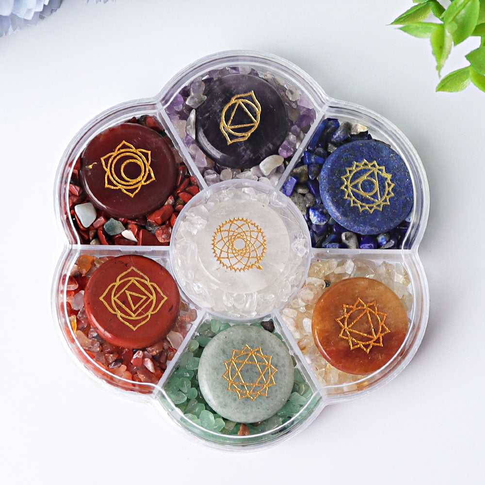 4-Inch Chakra Crystal Chips Healing Plate with Symbols