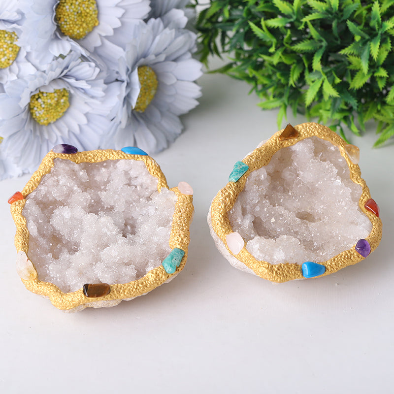 4 Zoll Druzy Clear Quartz Chakra Schale