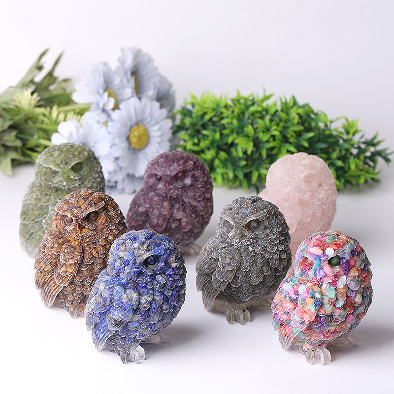 4 Zoll große handgeschnitzte Eulenfigur aus Kristall