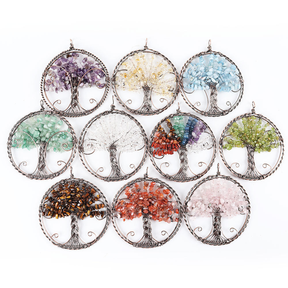 4 Inch Tree of Life Healing Crystal Wire Wrapped Pendant