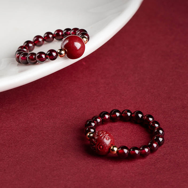Adjustable Garnet PiXiu Ring with Om Mani Padme Hum for Protection