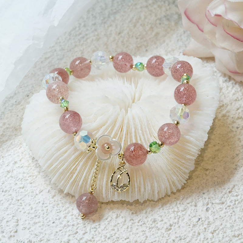 Strawberry Quartz Fluorite Healing Bracelet for Emotional Clarity
