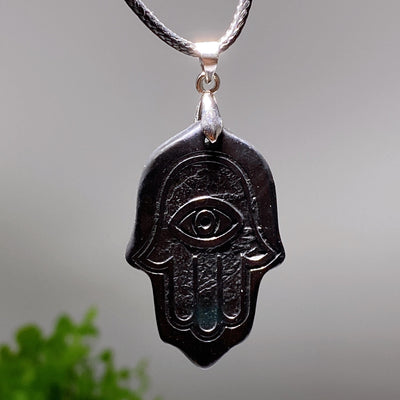 40mm Schungite Chakra Hand Necklace with Horus Eye Protection