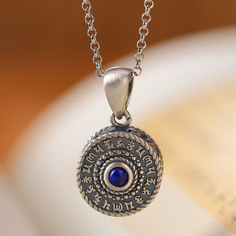 Om Mani Padme Hum Necklace in 925 Sterling Silver with Lazurite | Love & Peace