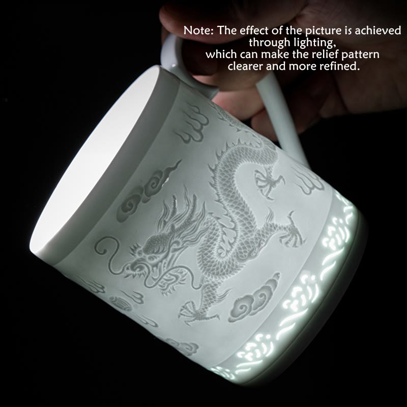 420 ml Zen-Teetasse aus Jingdezhen-Porzellan mit Drachen-Phönix-Design