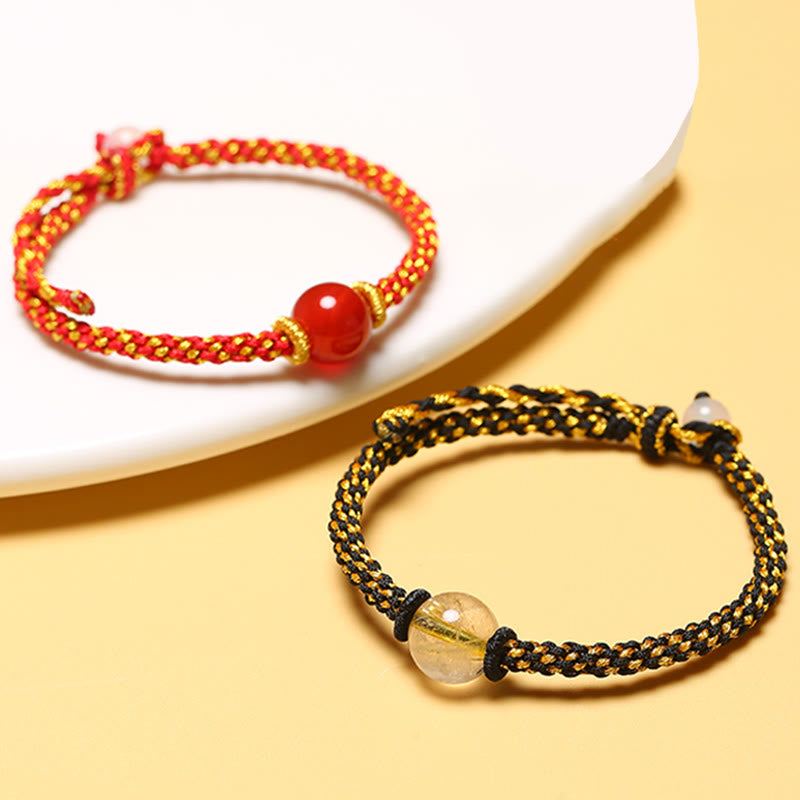Handgemachtes geflochtenes Armband aus rotem Achat und Amethyst