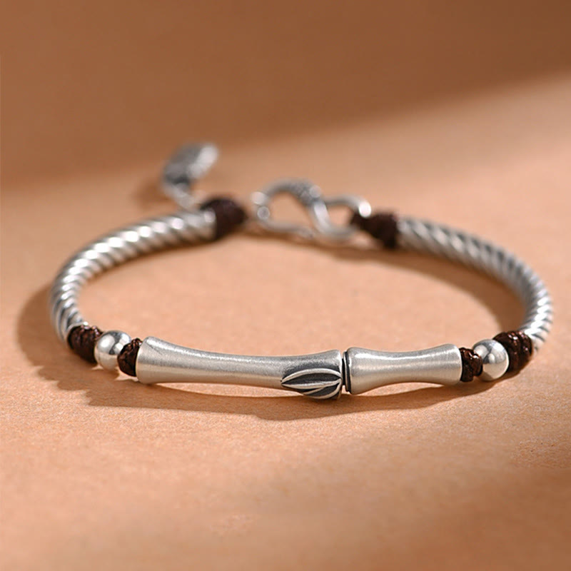 999 Sterling Silver Bamboo Cicada Luck Bracelet for Wealth