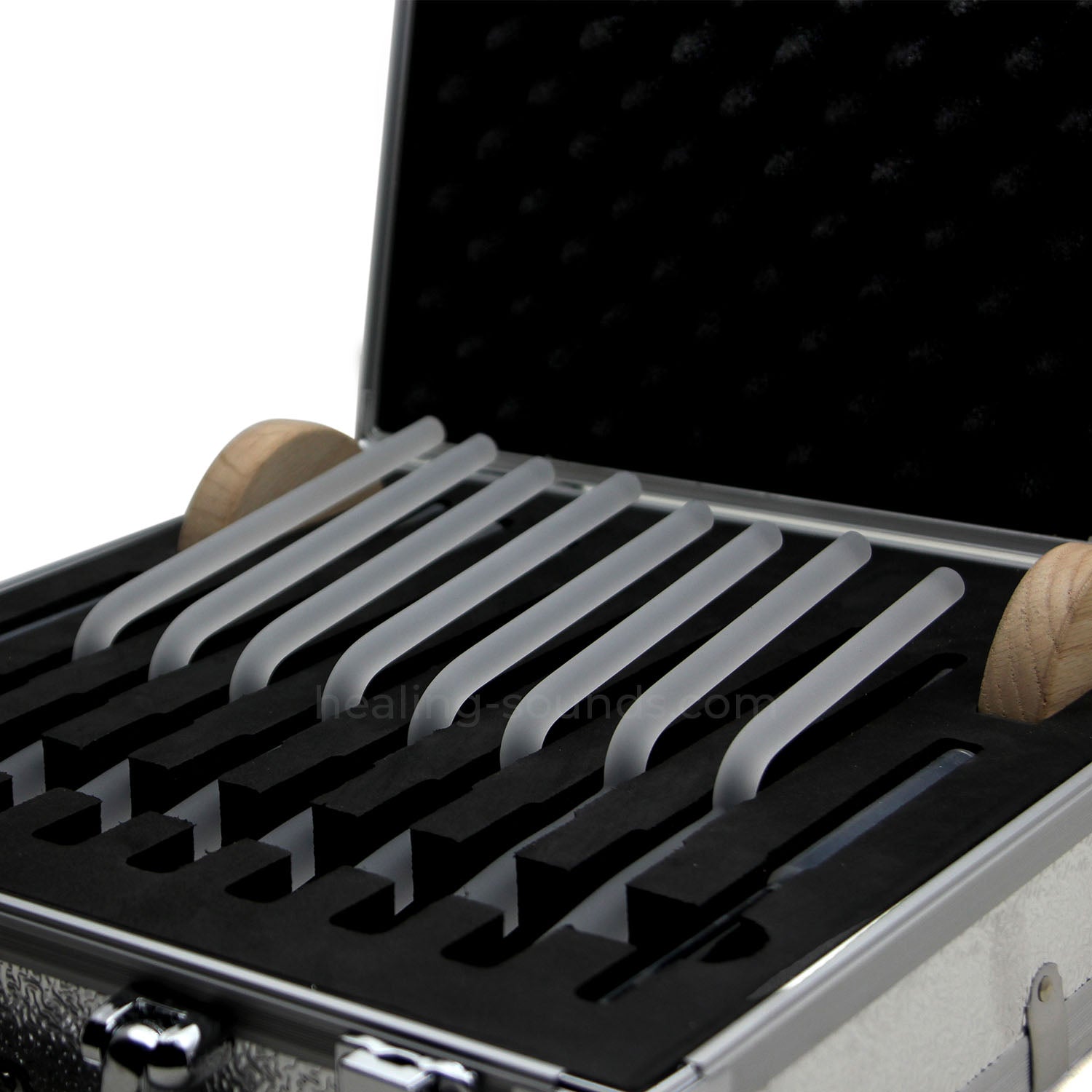 432 Hz Stimmgabel-Set aus mattiertem Kristall mit Etui – 8-teilig – 10 mm/20 mm