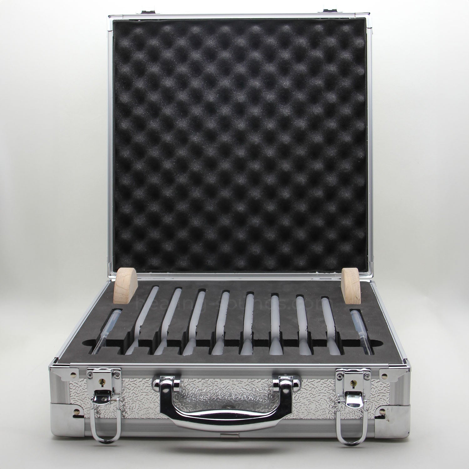 432 Hz Stimmgabel-Set aus mattiertem Kristall mit Etui – 8-teilig – 10 mm/20 mm