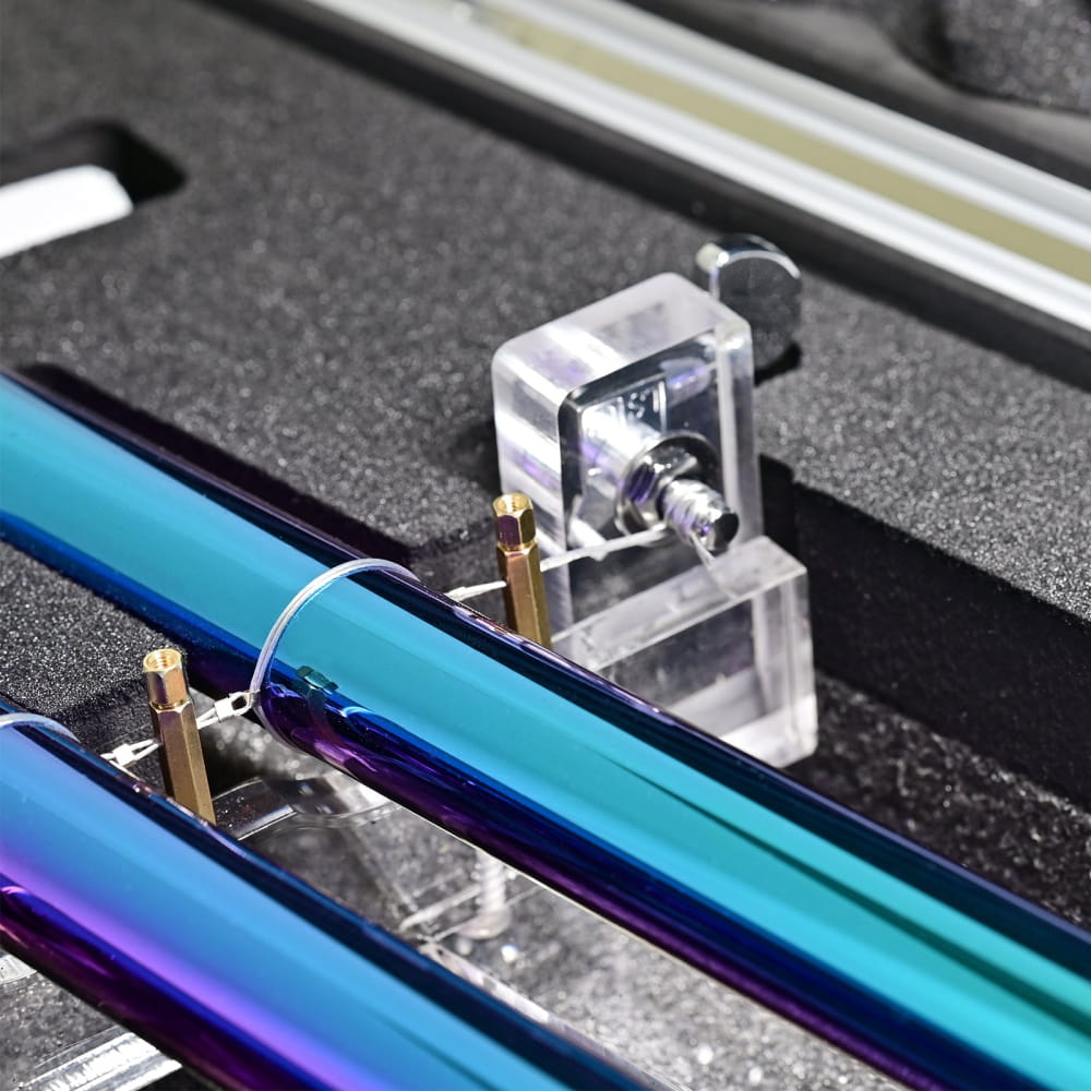 Clear acrylic mounting bracket with metallic fasteners for 432Hz Aurora Realm Singing Harp