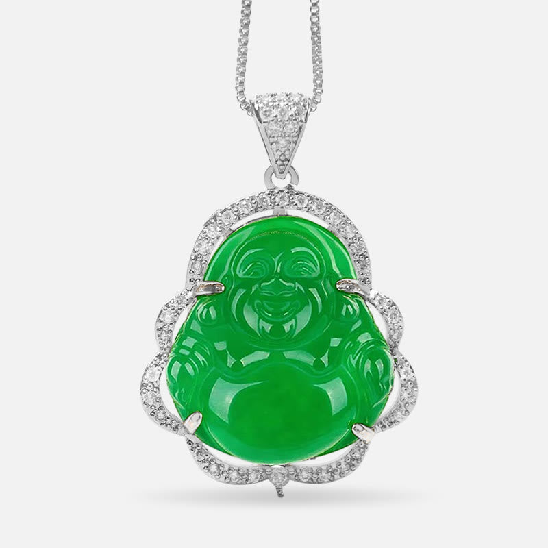 Unisex-Halskette mit lachendem Buddha aus Jade für Glück und Wohlstand