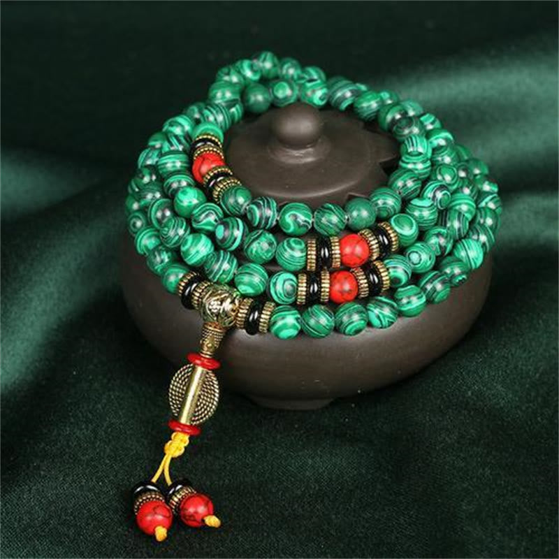 8mm Malachite 108 Bead Meditation Bracelet Necklace