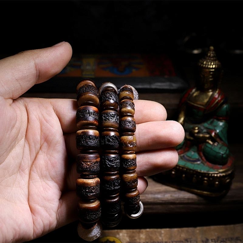 Sterling Silber Yak Knochen Chinesisches Sternzeichen Armband 14mm Stärke