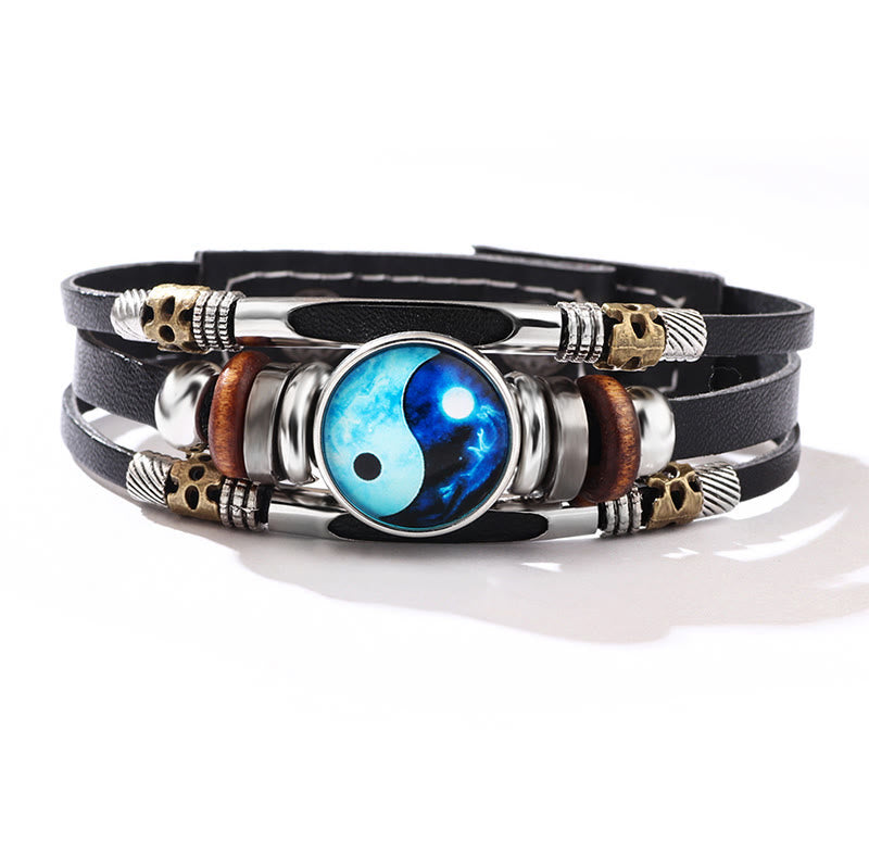 Unisex-Yin-Yang-Balancearmband aus Leder, 21,5 cm