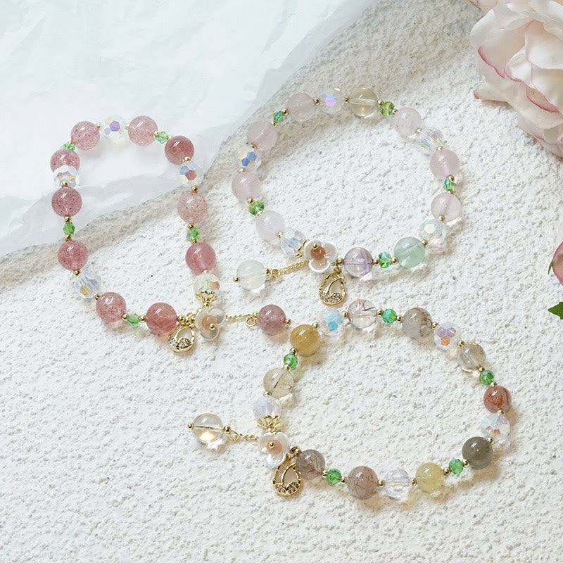 Strawberry Quartz Fluorite Healing Bracelet for Emotional Clarity