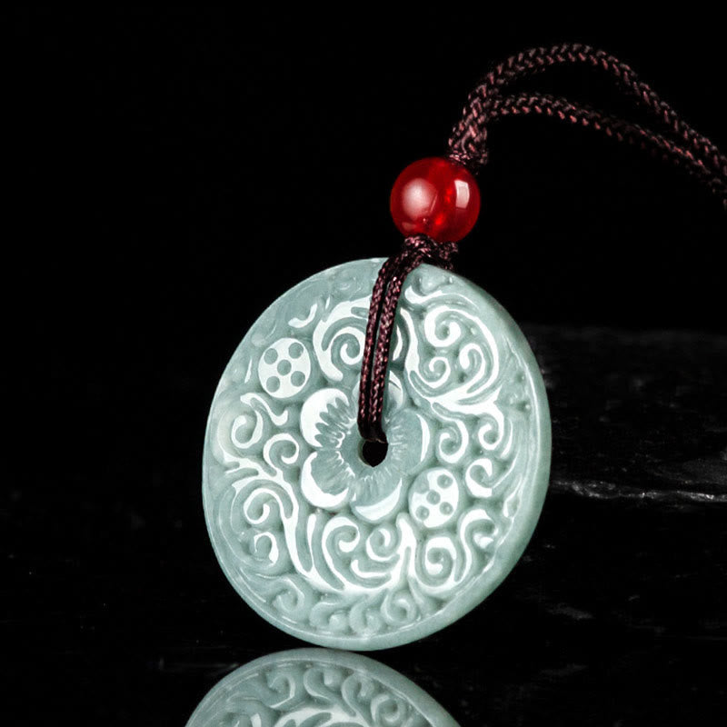 Grüne Jade-Blumen-Friedensschnallen-Halskette für Wohlstand