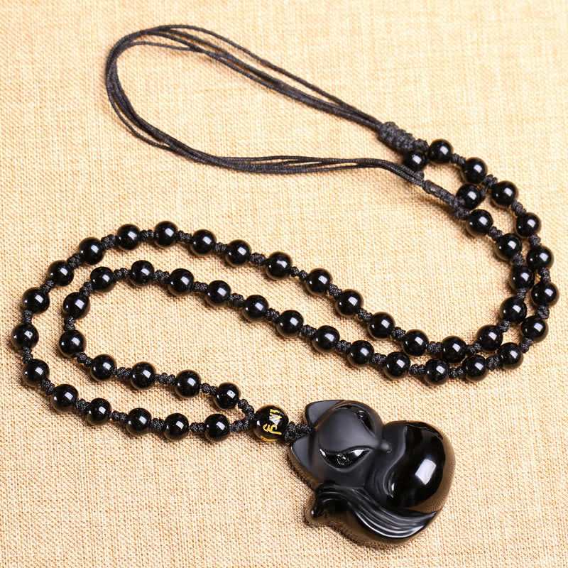 Obsidian Amulet Necklace with Tiger Eye & Ice Obsidian Stones