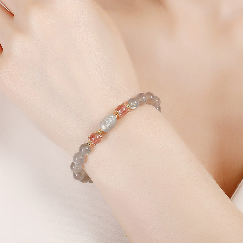 6 mm Pixiu-Heilarmband mit Aquamarin, Erdbeerquarz und Amethyst