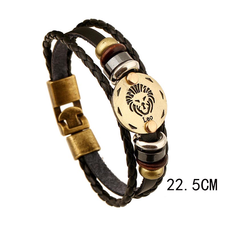 12 Sternbilder Zodiac Hämatit Leder Charm Armband