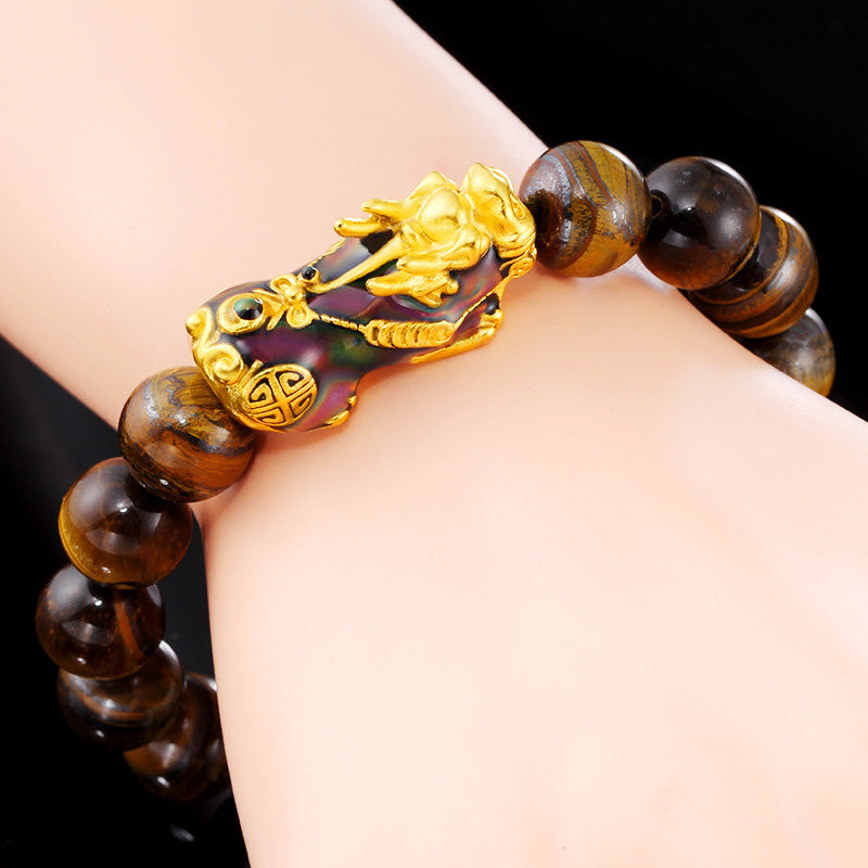 14 mm Tigerauge-Feng-Shui-Armband mit Pi Xiu-Schutz