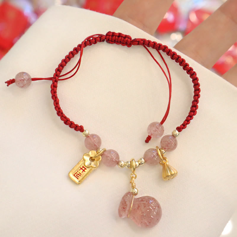 Strawberry Quartz Love Healing Bracelet with Lotus & Red String