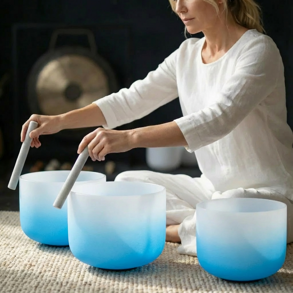 Farbverlauf-Chakra-Kristallklangschalen-Set