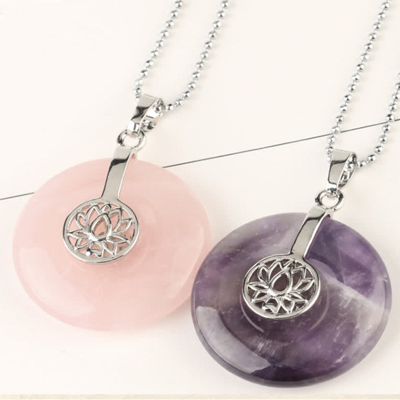 Various Crystal Amethyst Pink Lotus Healing Necklace