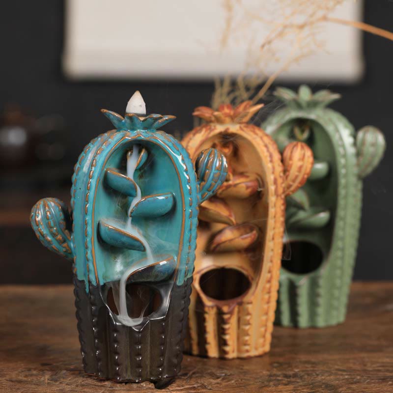 Ceramic Backflow Cactus Incense Burner 12.5cm Relaxation