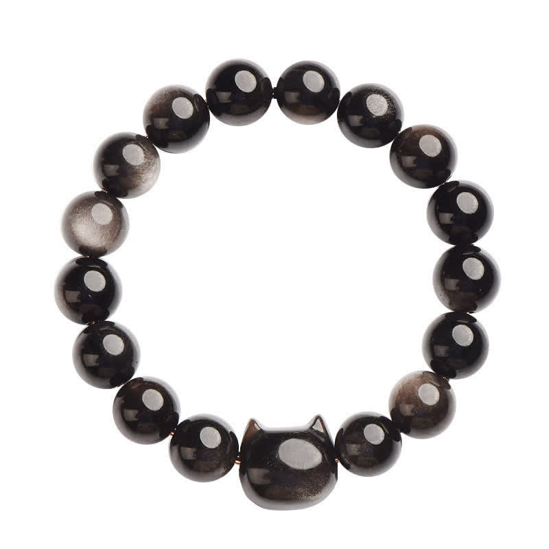 Gold Sheen Obsidian Lucky Cat Protection Bracelet 8mm