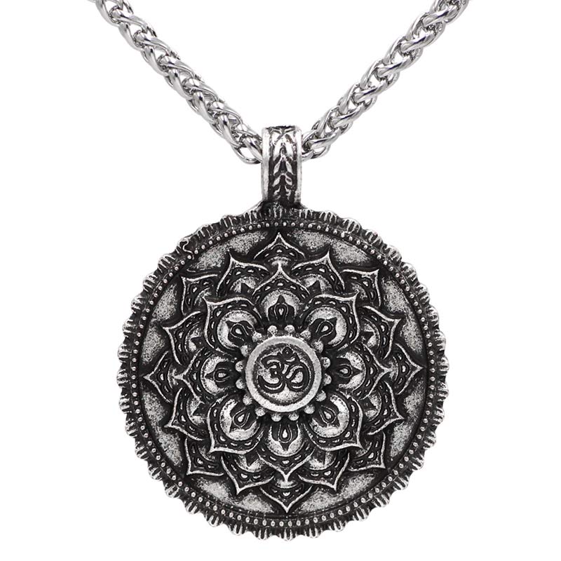 Unisex Electroplated Om Mani Padme Hum Necklace with Lotus Pattern