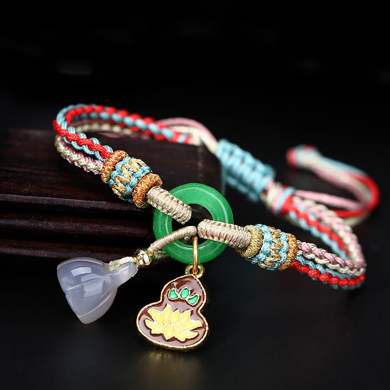 Lotus Chalcedony Jade Harmony Bracelet with Peace Buckle