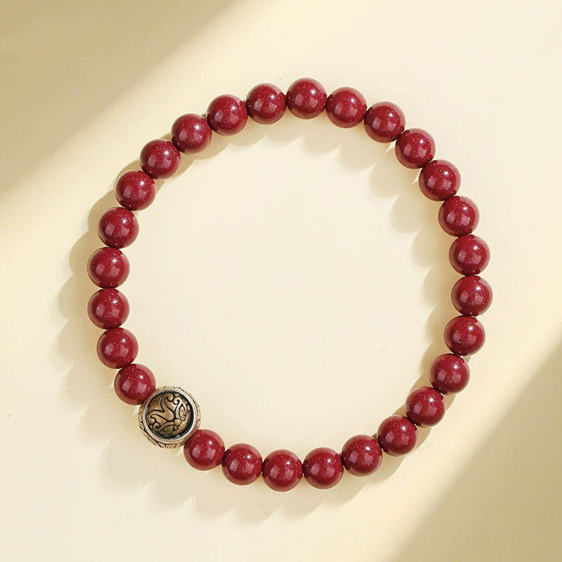 8mm Sterling Silver Cinnabar Four Beasts Blessing Bracelet