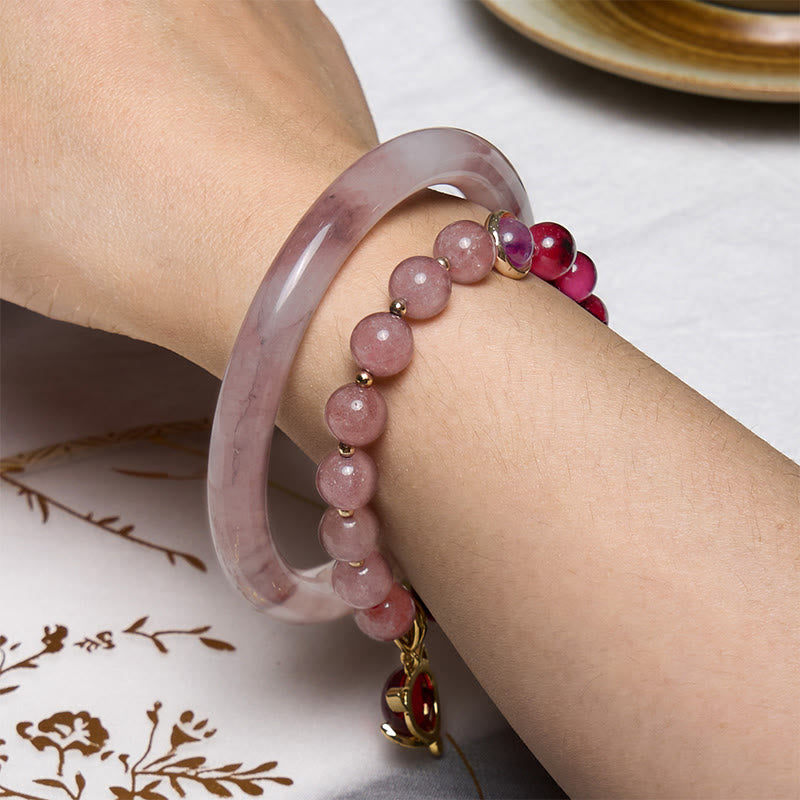 Lila Jade und Erdbeerquarz Armband Armreif Bundle für Glück