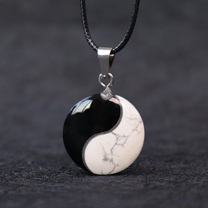 Black Obsidian White Turquoise Yin Yang Transformation Necklace